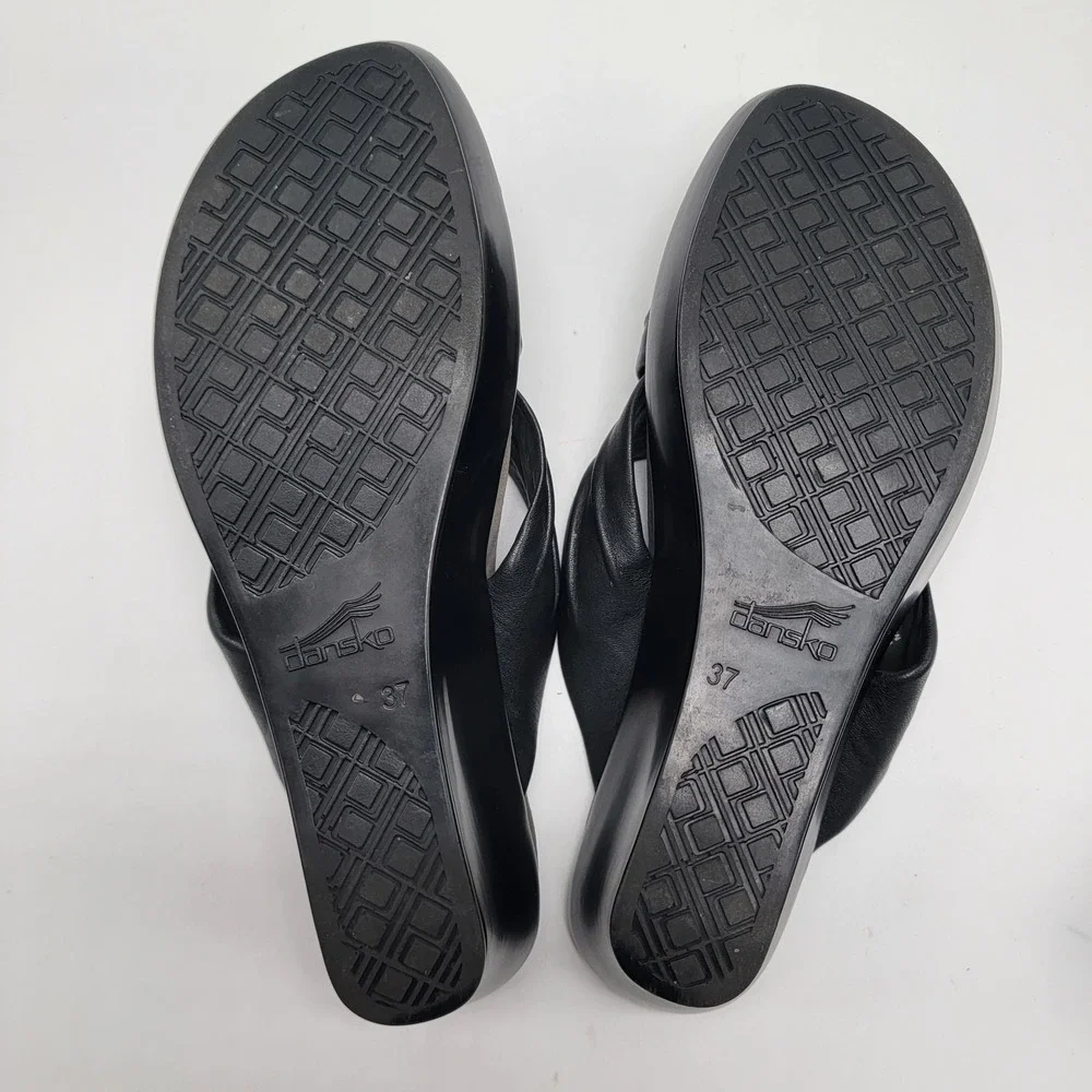 Dansko Avalon Black Leather Crisscross Wedge Sandals Women's  Sz 6.5 US / 37 EU